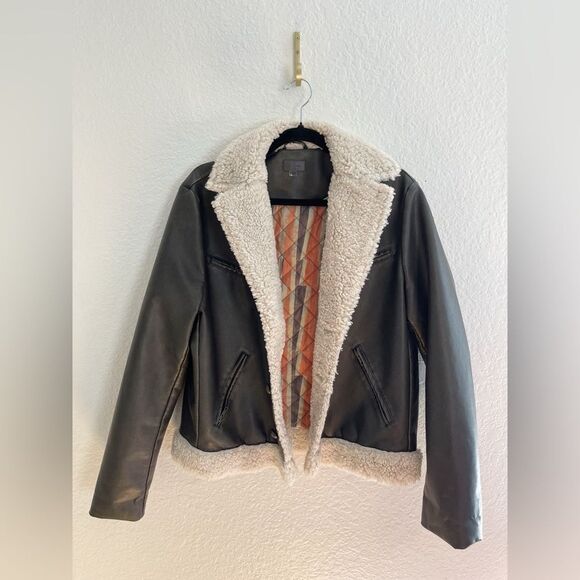 MOTHER The Mile High bomber jacket in brown faux leather and Sherpa detail M - Picture 6 of 16